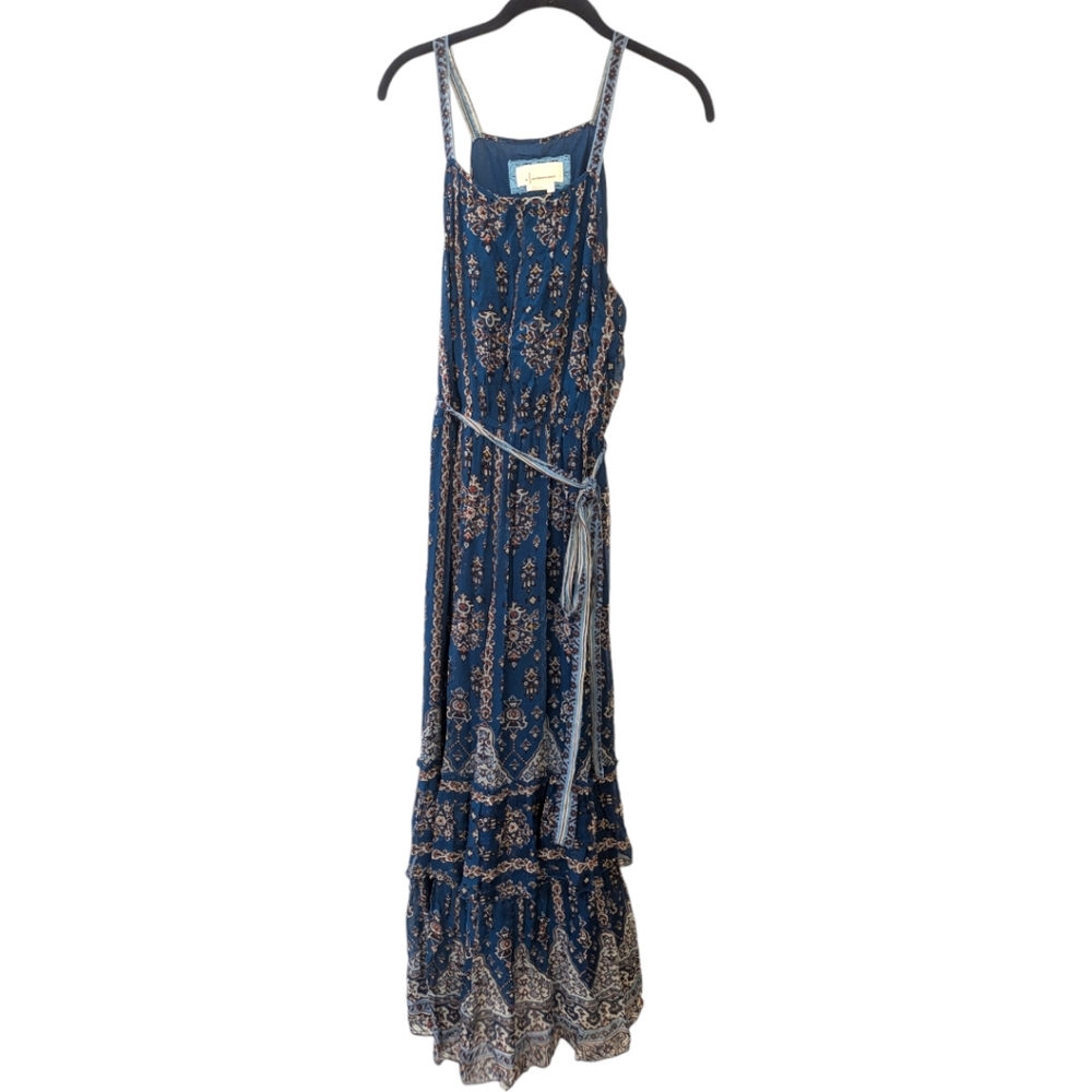 Anthropologie Blue and Brown Maxi Dress